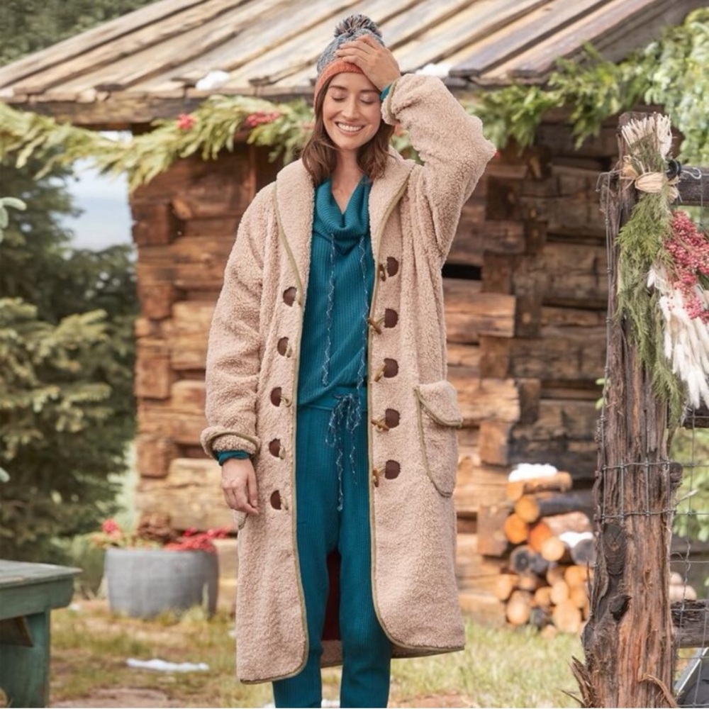 Sundance Coat Gingerbread Sherpa‎ Cozy Teddy Toggles Long Tan Small